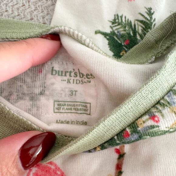 Burt's Bees White Tropical Christmas Two Piece Pajama Set 3T Organic Cotton - Picture 4 of 10